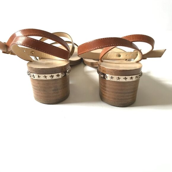 Jimmy Choo Leather Star Studded Wrap Sandals Womens 36.5 Brown Block Heels Shoes - Picture 11 of 13